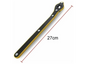 This 27cm black and yellow wrench is compact, ergonomic, and ideal for automotive wheel changes.