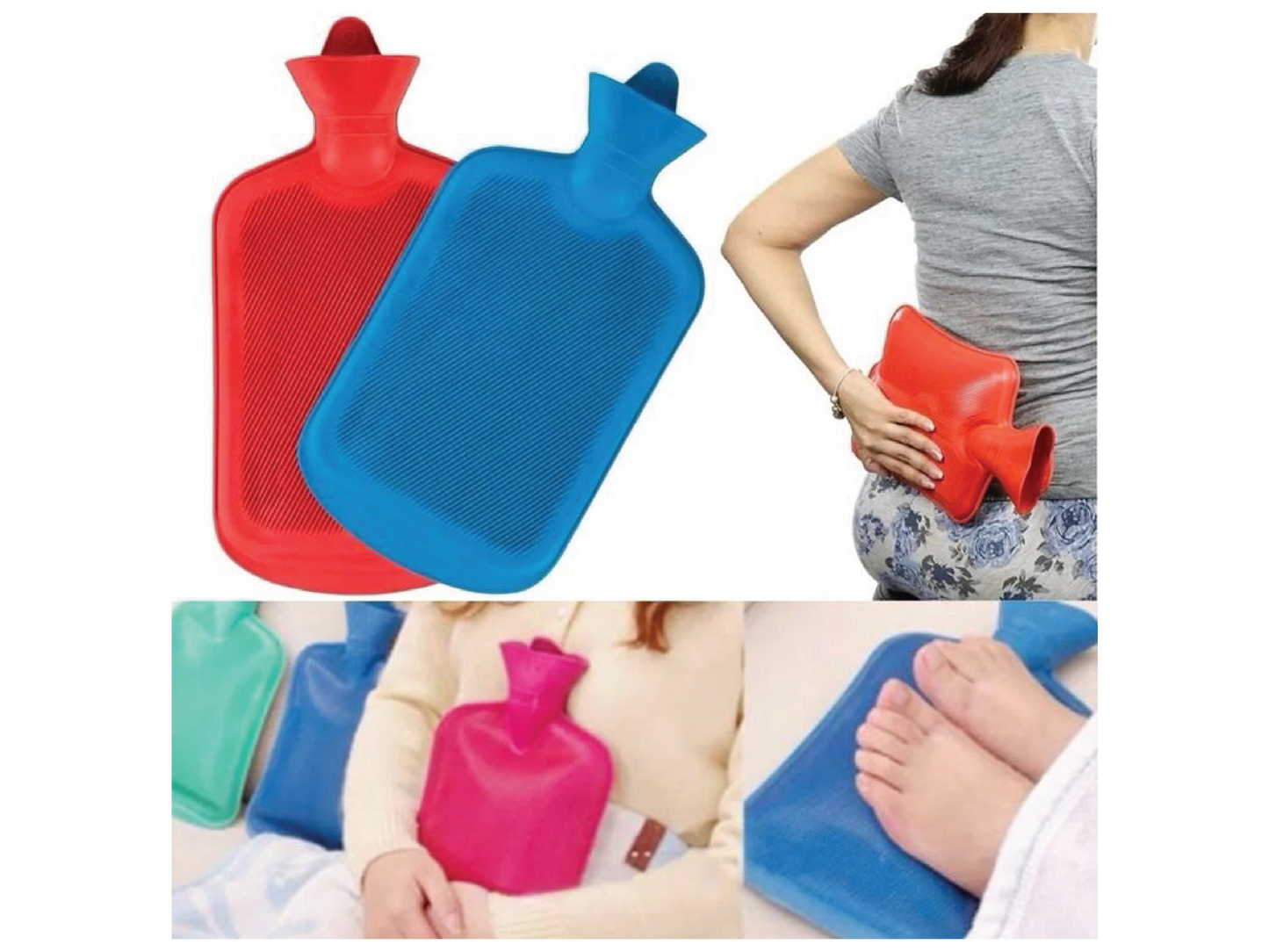Colorful hot water bottles provide soothing heat for pain relief and comfort in winter.