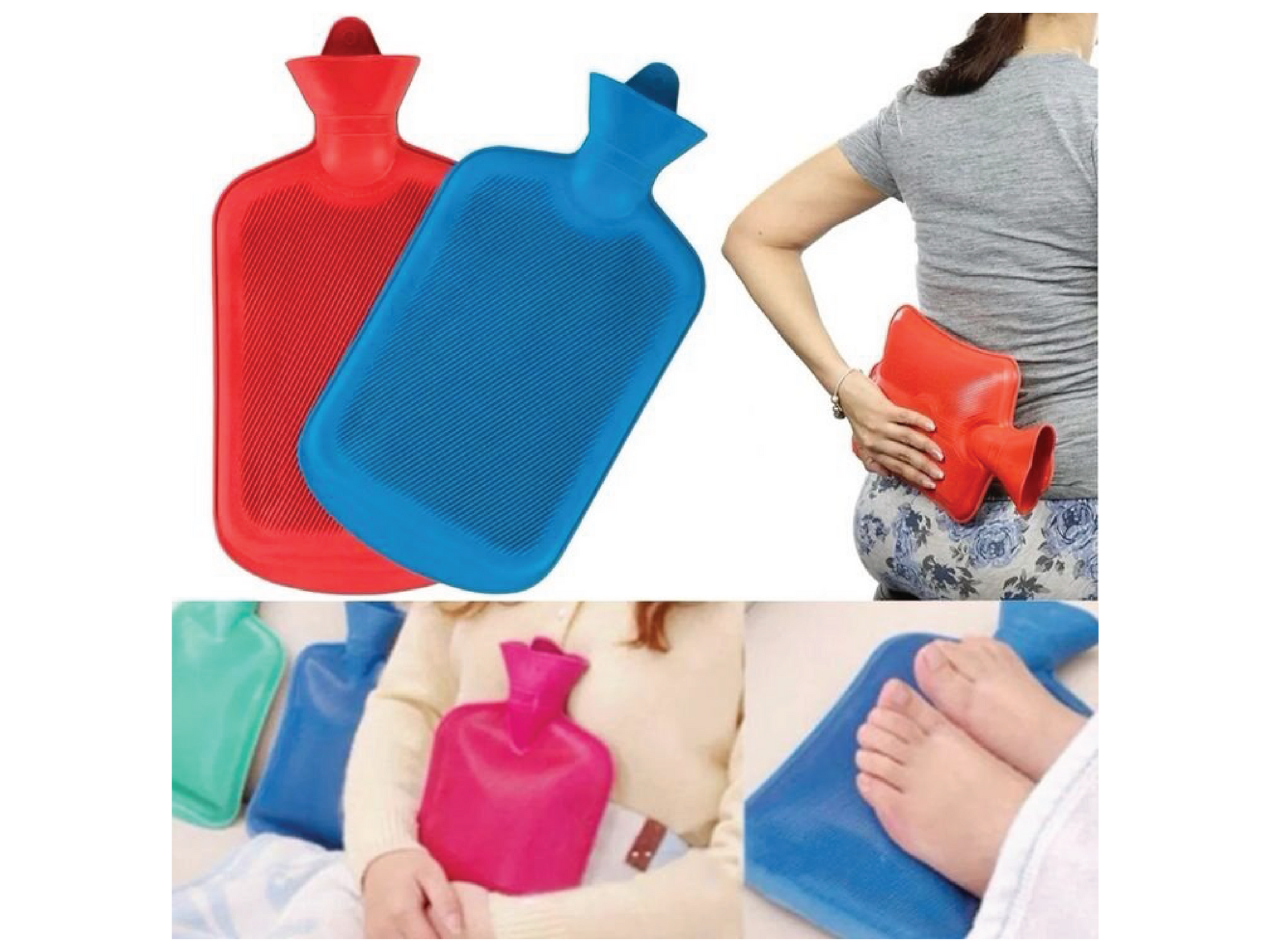 Colorful hot water bottles provide soothing heat for pain relief and comfort in winter.