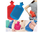 Colorful hot water bottles provide soothing heat for pain relief and comfort in winter.