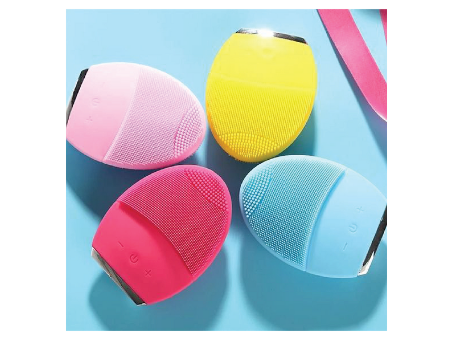 This set of four colorful silicone facial cleansers offers gentle exfoliation and deep cleansing with adjustable intensity.