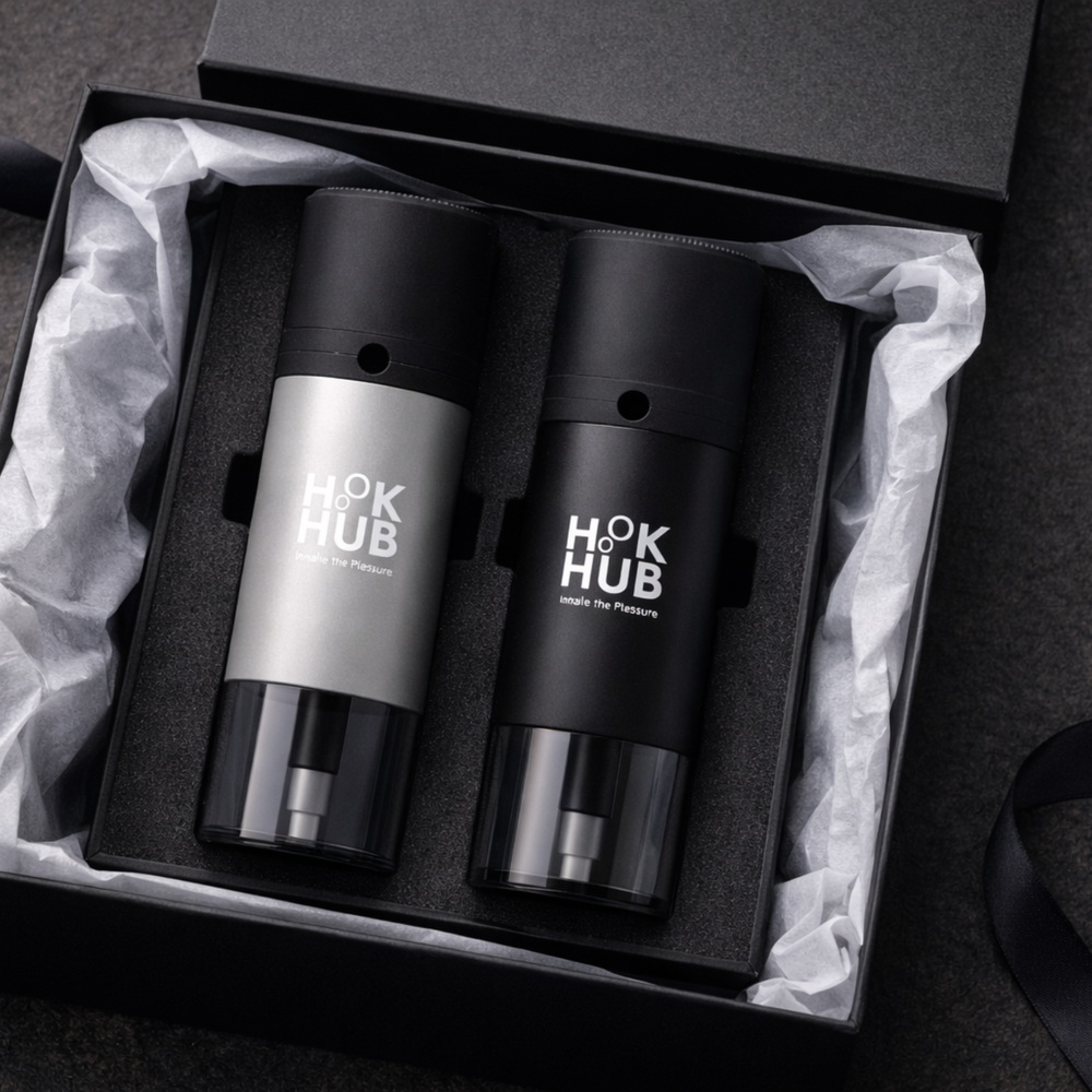Hook HUB black and silver devices inside a matte black premium gift box with foam insert and tissue paper.