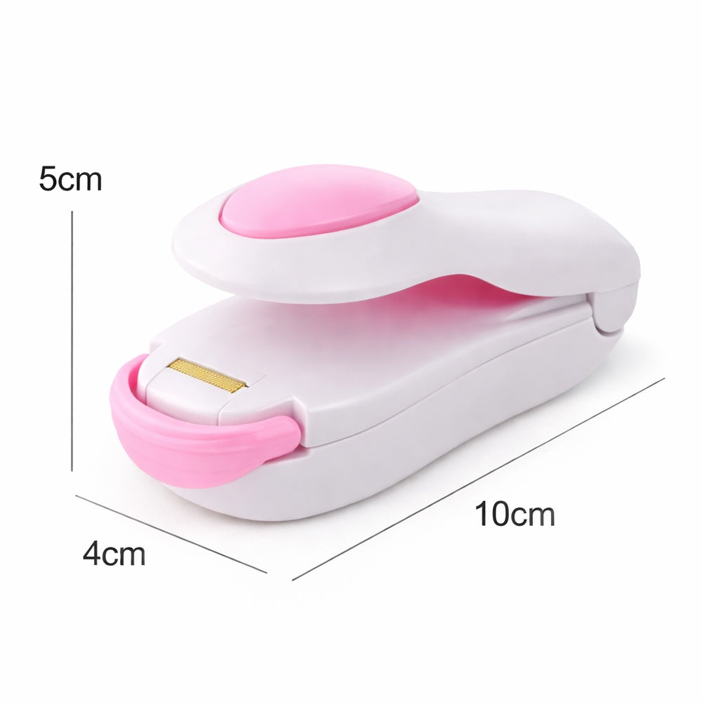 Compact mini bag sealer size overview (approx. 10 cm x 5 cm x 4 cm).